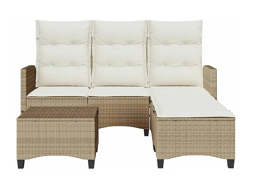 Salon de jardin avec coussins forme de L 3 pcs beige polyrotin