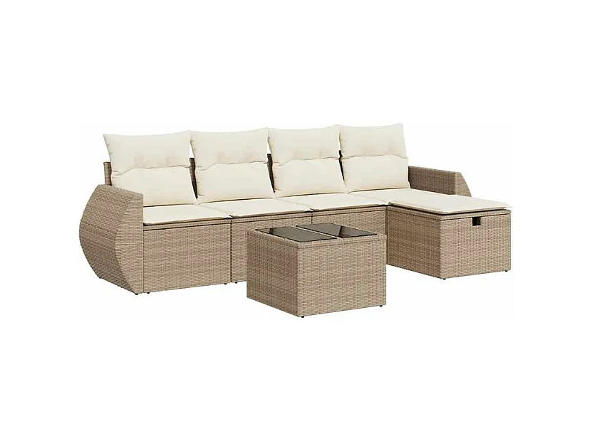 Salon de jardin avec coussins 6 pcs beige résine tressée
