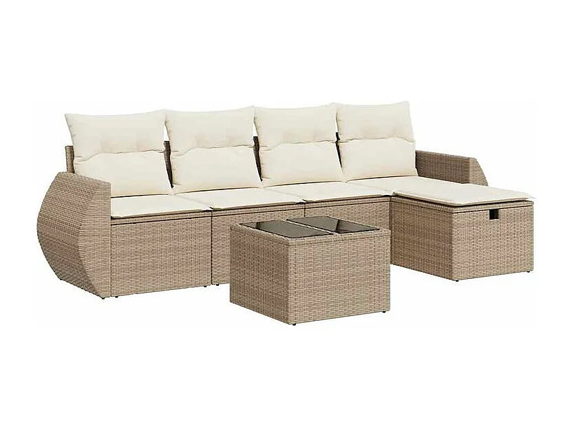 Salon de jardin avec coussins 6 pcs beige résine tressée