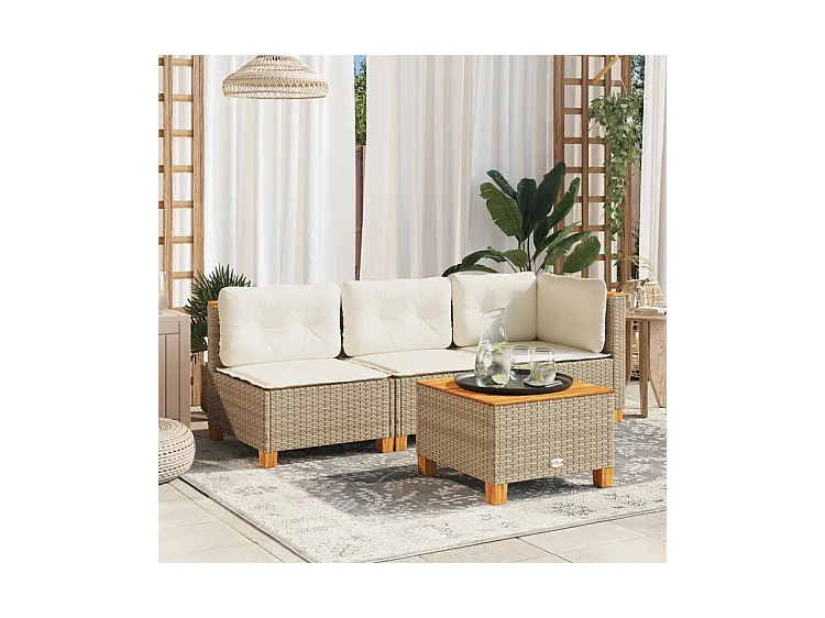 Canapé de jardin sans accoudoirs coussins beige résine tressée