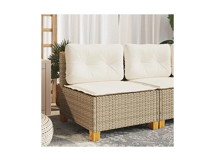 Canapé de jardin sans accoudoirs coussins beige résine tressée