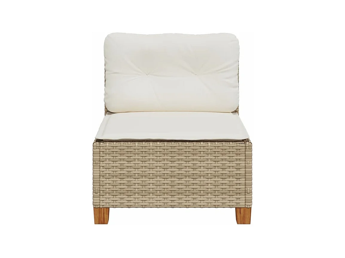 Canapé de jardin sans accoudoirs coussins beige résine tressée