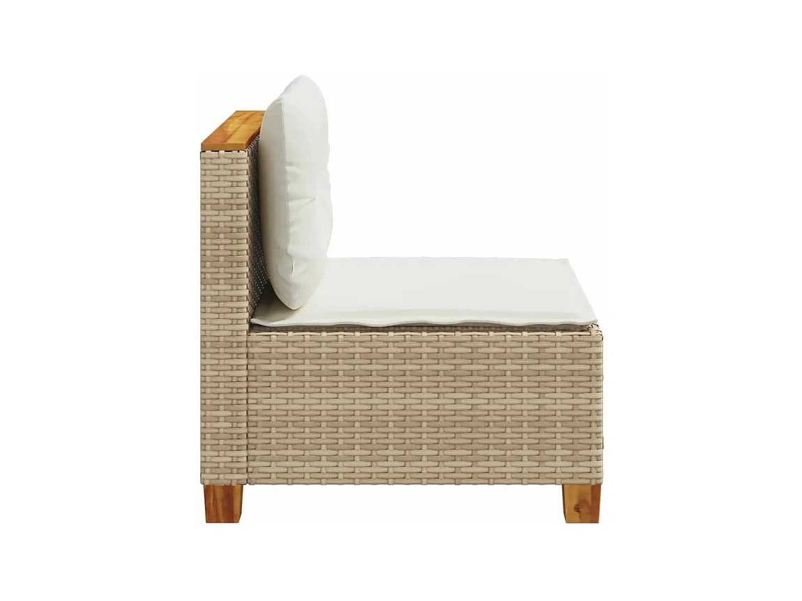 Canapé de jardin sans accoudoirs coussins beige résine tressée