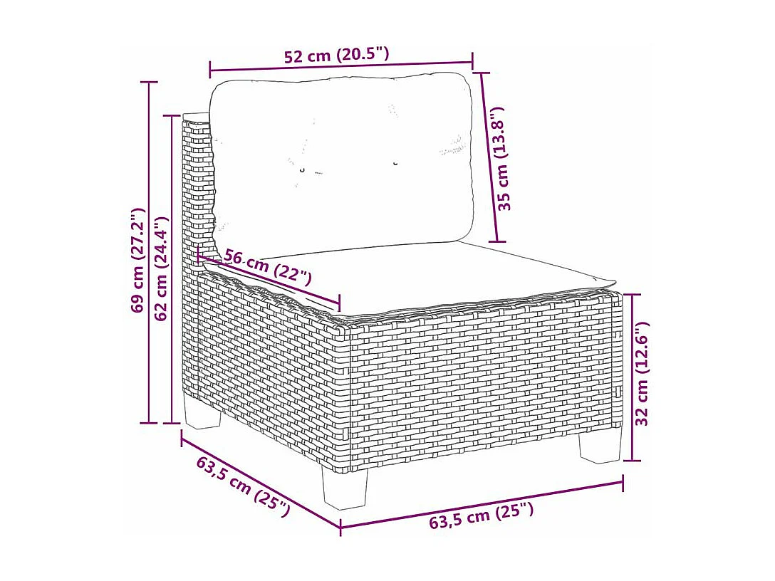 Canapé de jardin sans accoudoirs coussins beige résine tressée