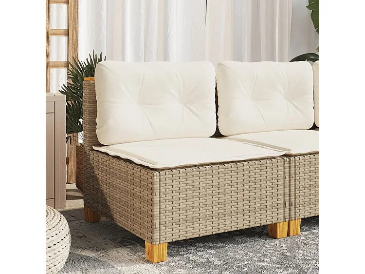 Canapé de jardin sans accoudoirs coussins beige résine tressée