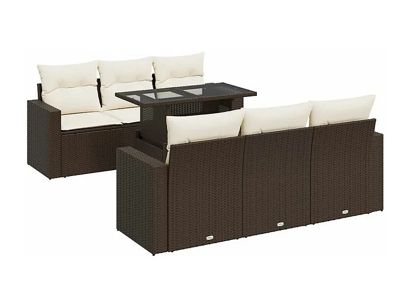 Salon de jardin avec coussins 7 pcs marron résine tressée