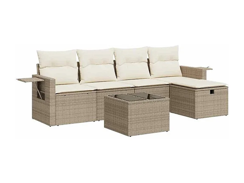 Salon de jardin avec coussins 6 pcs beige résine tressée