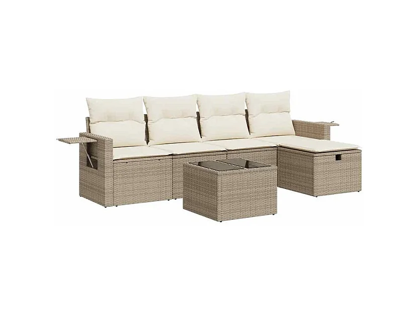 Salon de jardin avec coussins 6 pcs beige résine tressée