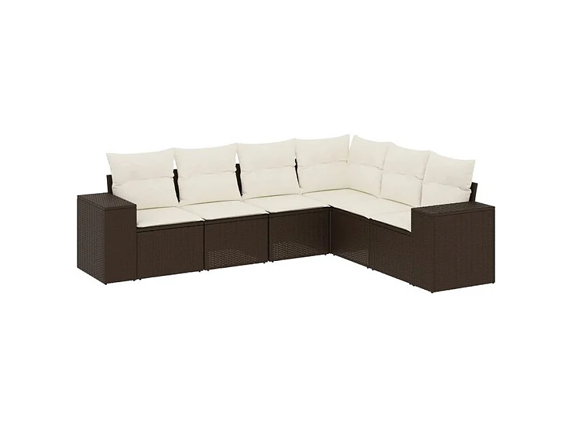 Salon de jardin avec coussins 6 pcs marron résine tressée