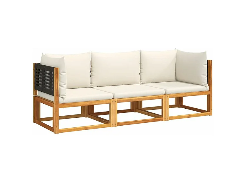 Salon de jardin avec coussins 3 pcs bois massif d'acacia