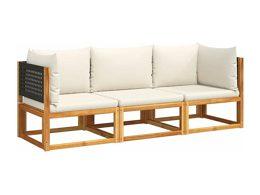 Salon de jardin avec coussins 3 pcs bois massif d'acacia