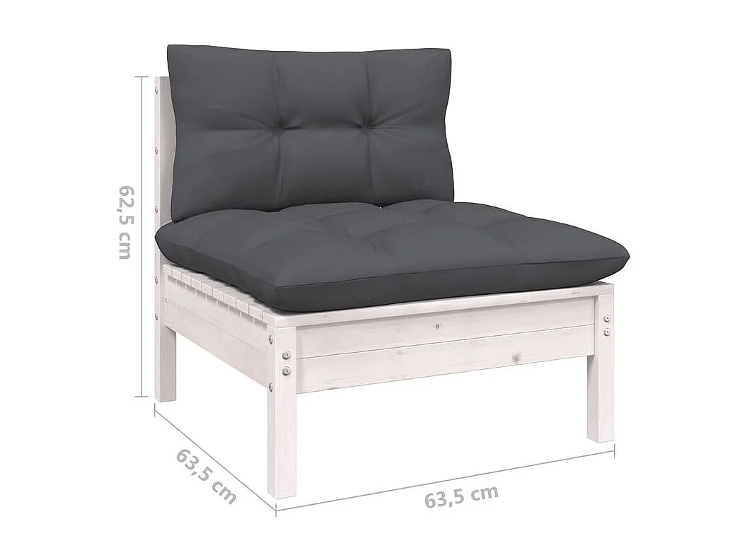 Salon de jardin 5 pcs avec coussins blanc bois de pin