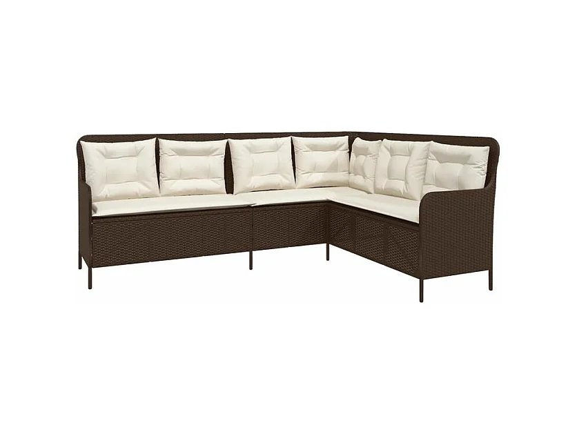 Canapé de jardin avec coussins forme de L marron résine tressée