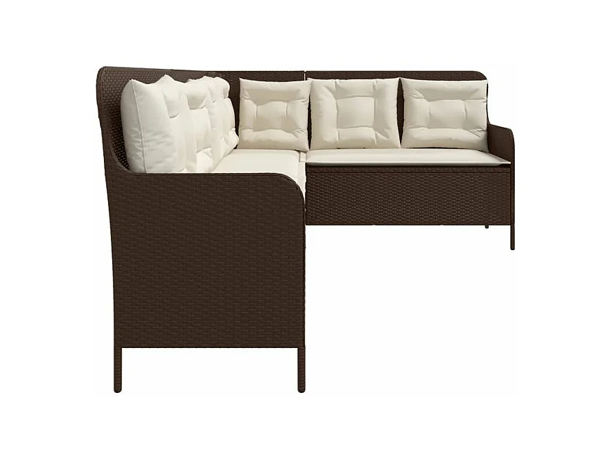 Canapé de jardin avec coussins forme de L marron résine tressée