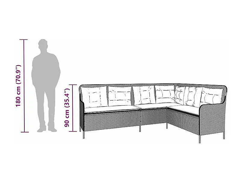 Canapé de jardin avec coussins forme de L marron résine tressée