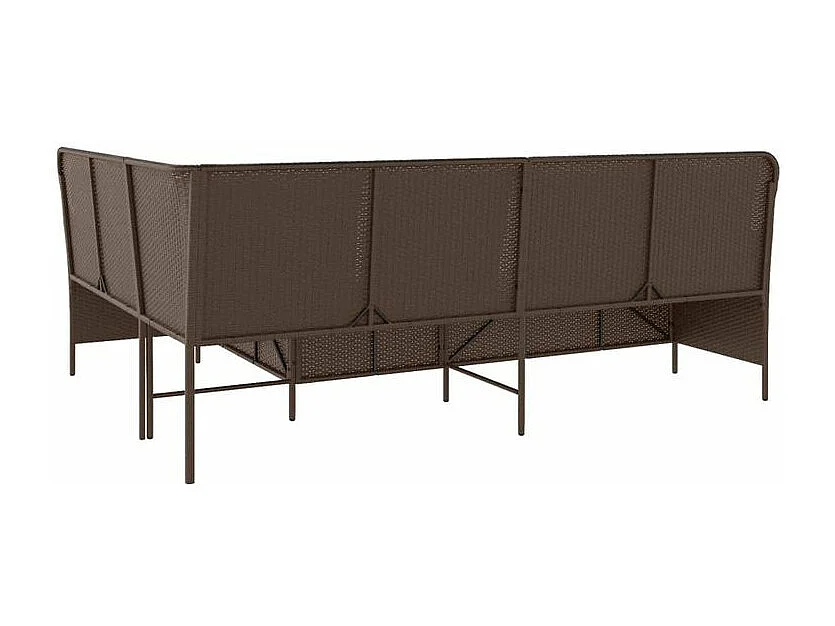 Canapé de jardin avec coussins forme de L marron résine tressée