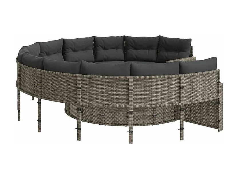 Canapé de jardin avec table coussins rond gris résine tressée