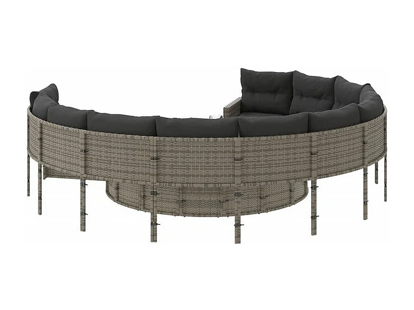 Canapé de jardin avec table coussins rond gris résine tressée