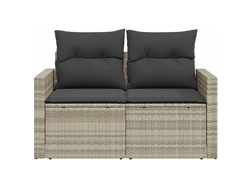 Canapé de jardin 2 places et coussins gris clair résine tressée