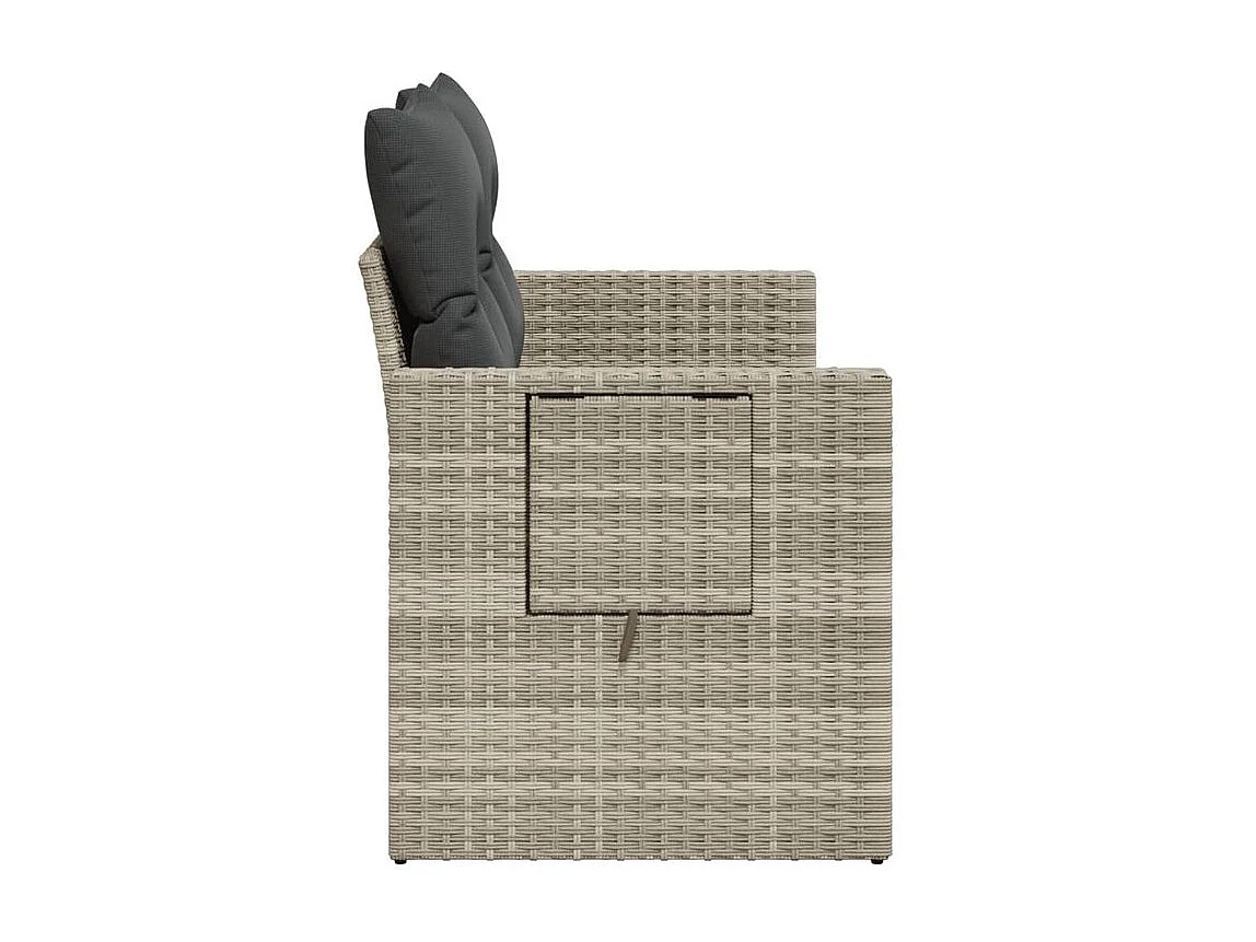 Canapé de jardin 2 places et coussins gris clair résine tressée