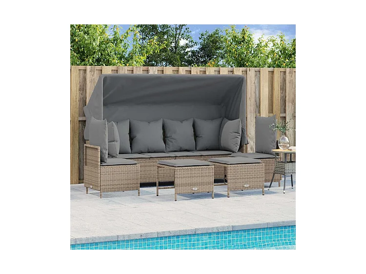 Salon de jardin avec coussins 5 pcs beige résine tressée