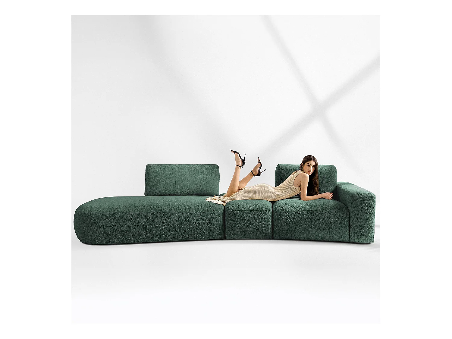 Ecksofa links - modern - ZUCCO - 4-Sitzer - Boucle - Grün