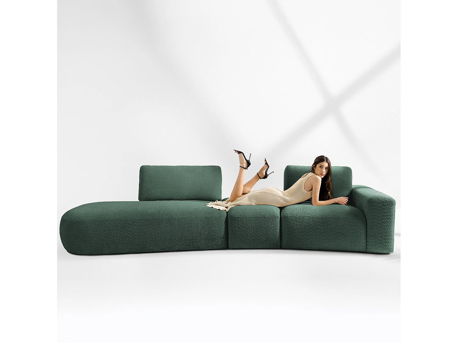 Ecksofa links - modern - ZUCCO - 4-Sitzer - Boucle - Grün