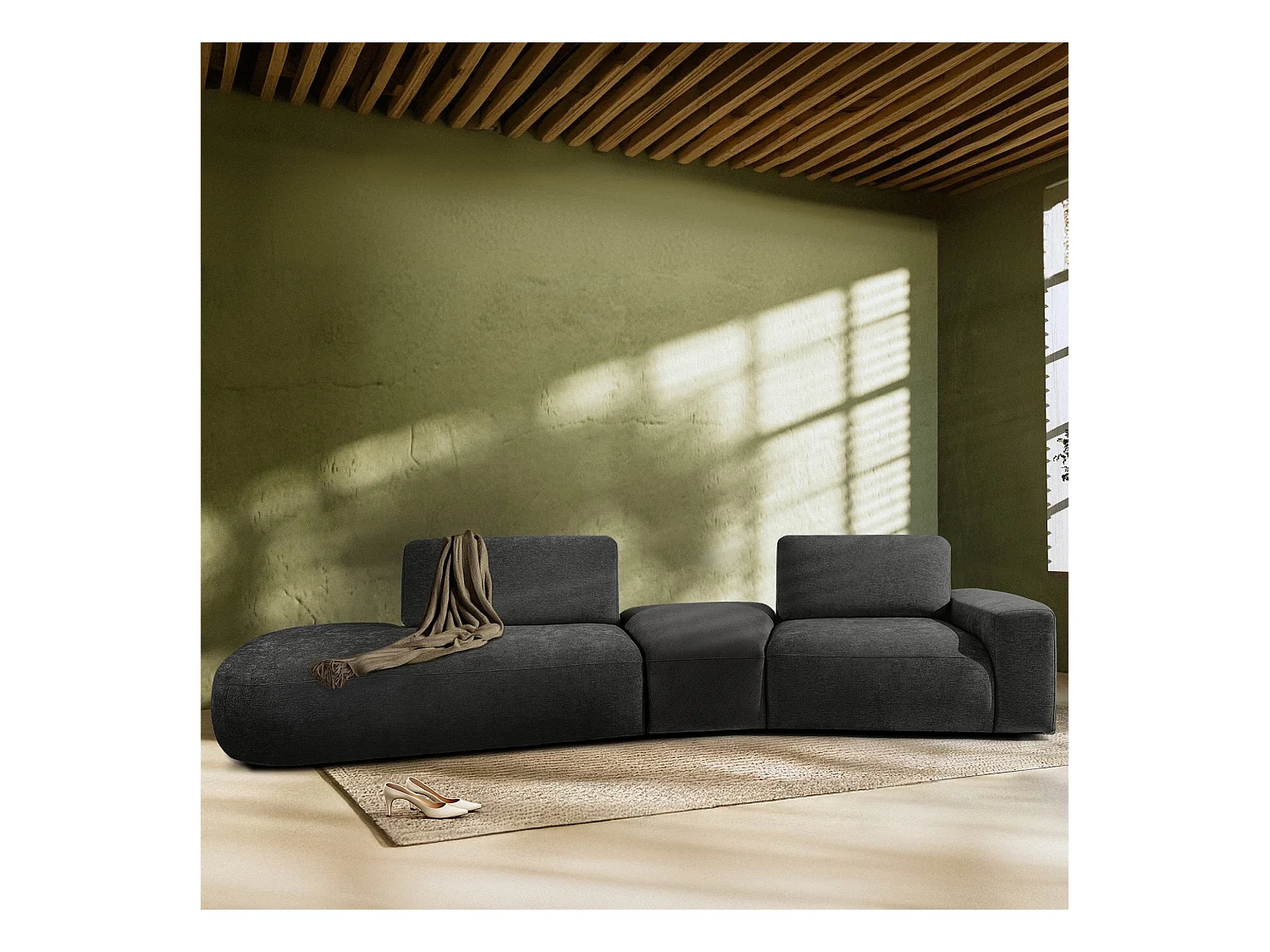 Ecksofa links - modern - ZUCCO - 4-Sitzer - Chenille Stoff - Anthrazit