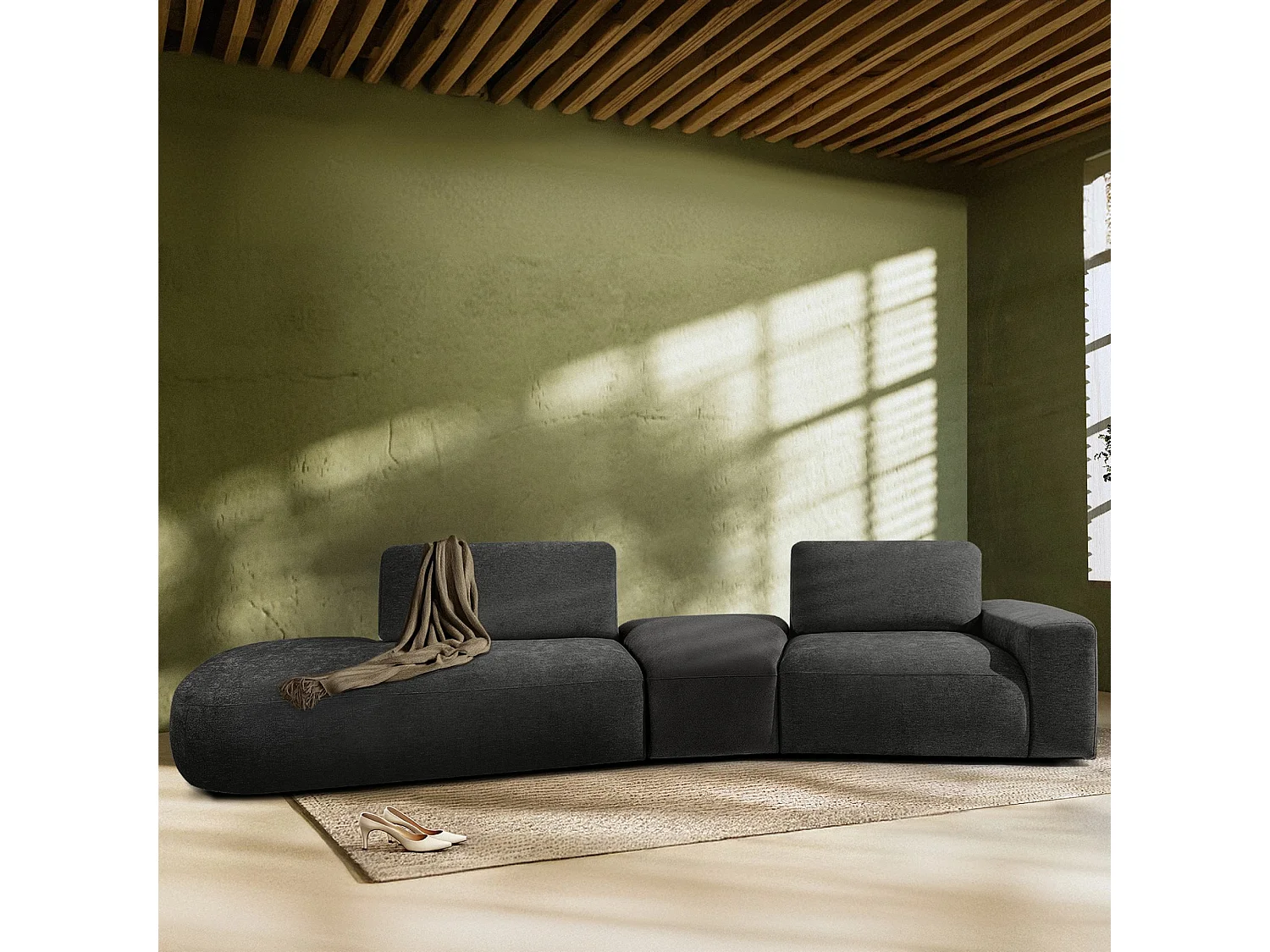 Ecksofa links - modern - ZUCCO - 4-Sitzer - Chenille Stoff - Anthrazit