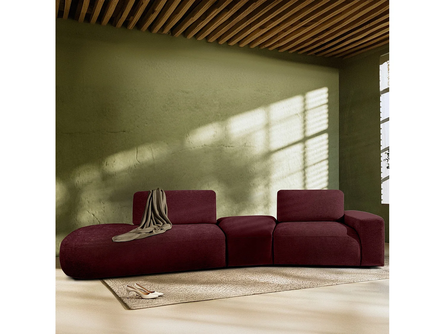 Ecksofa links - modern - ZUCCO - 4-Sitzer - Chenille Stoff - Violett