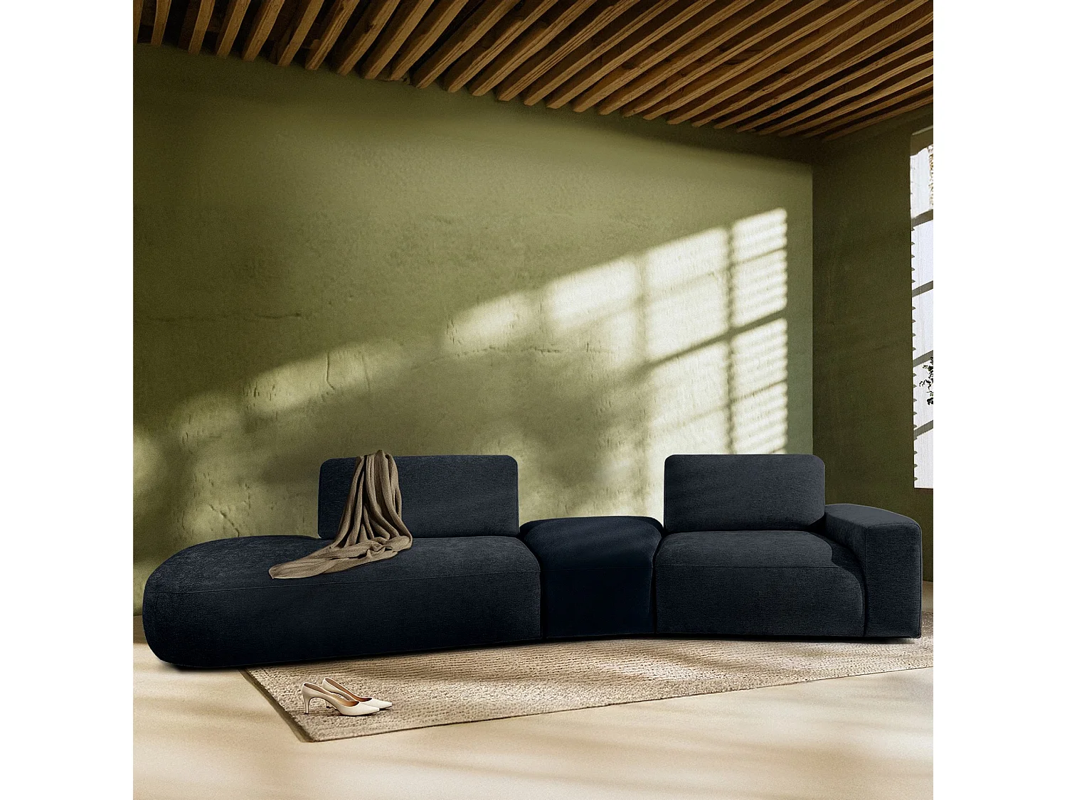 Ecksofa links - modern - ZUCCO - 4-Sitzer - Chenille Stoff - Dunkelblau