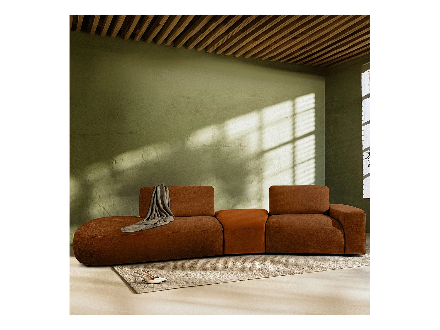 Ecksofa links - modern - ZUCCO - 4-Sitzer - Chenille Stoff - Kupfer