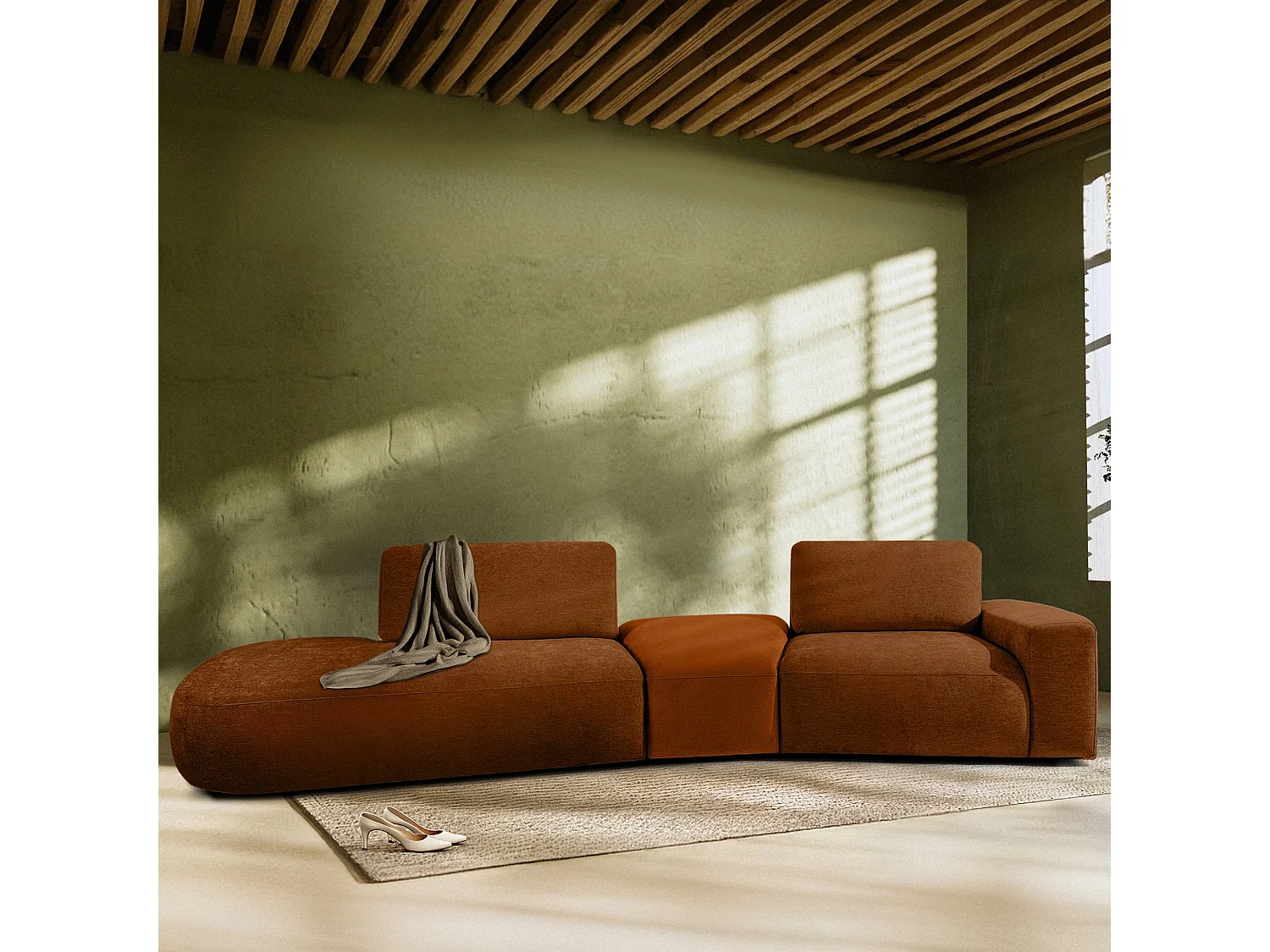 Canapé d'angle moderne gauche - ZUCCO - 4 places - tissu chenille - Cuivre