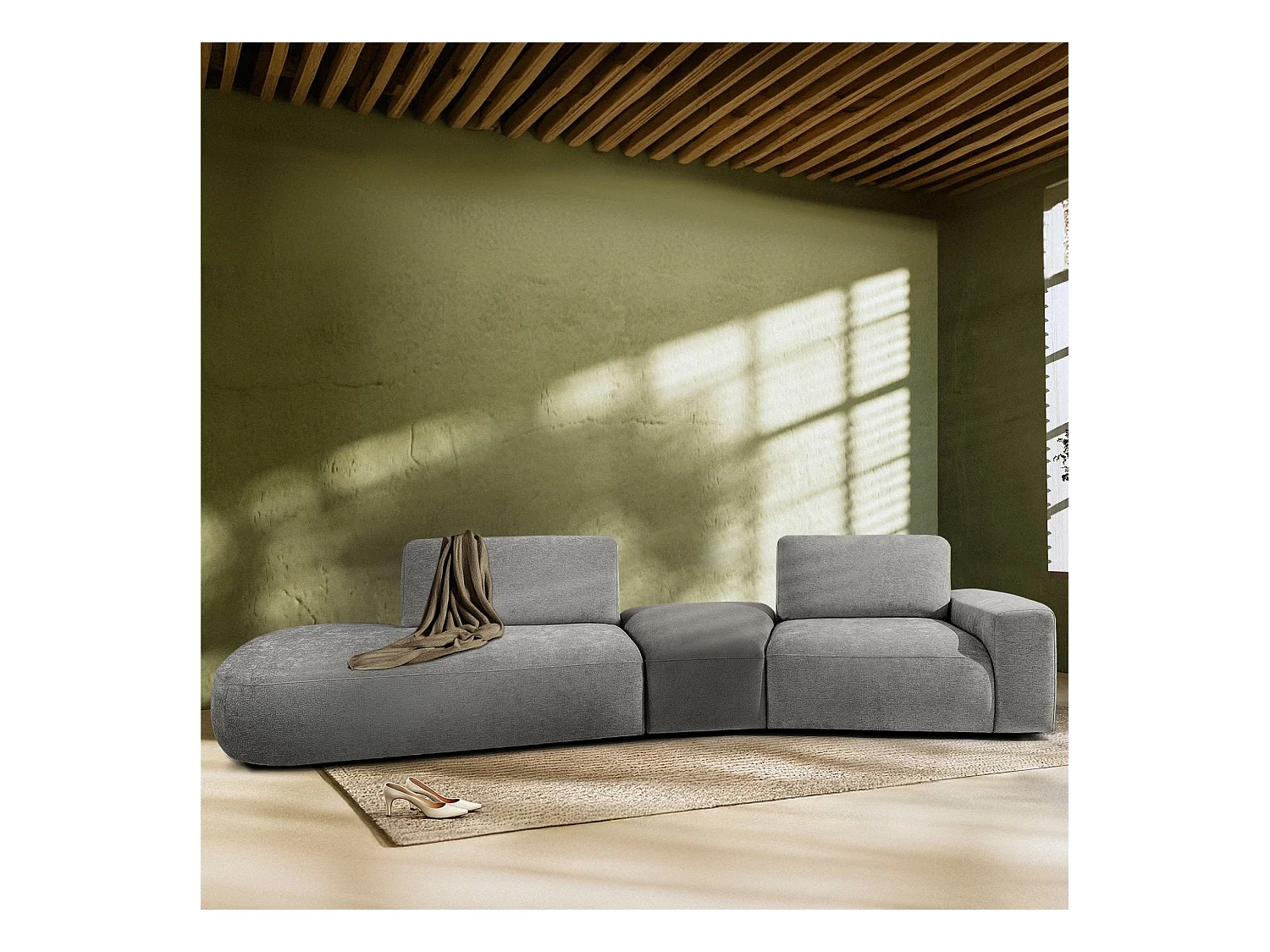 Ecksofa links - modern - ZUCCO - 4-Sitzer - Chenille Stoff - Hellgrau