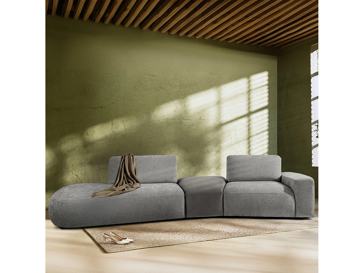 Ecksofa links - modern - ZUCCO - 4-Sitzer - Chenille Stoff - Hellgrau