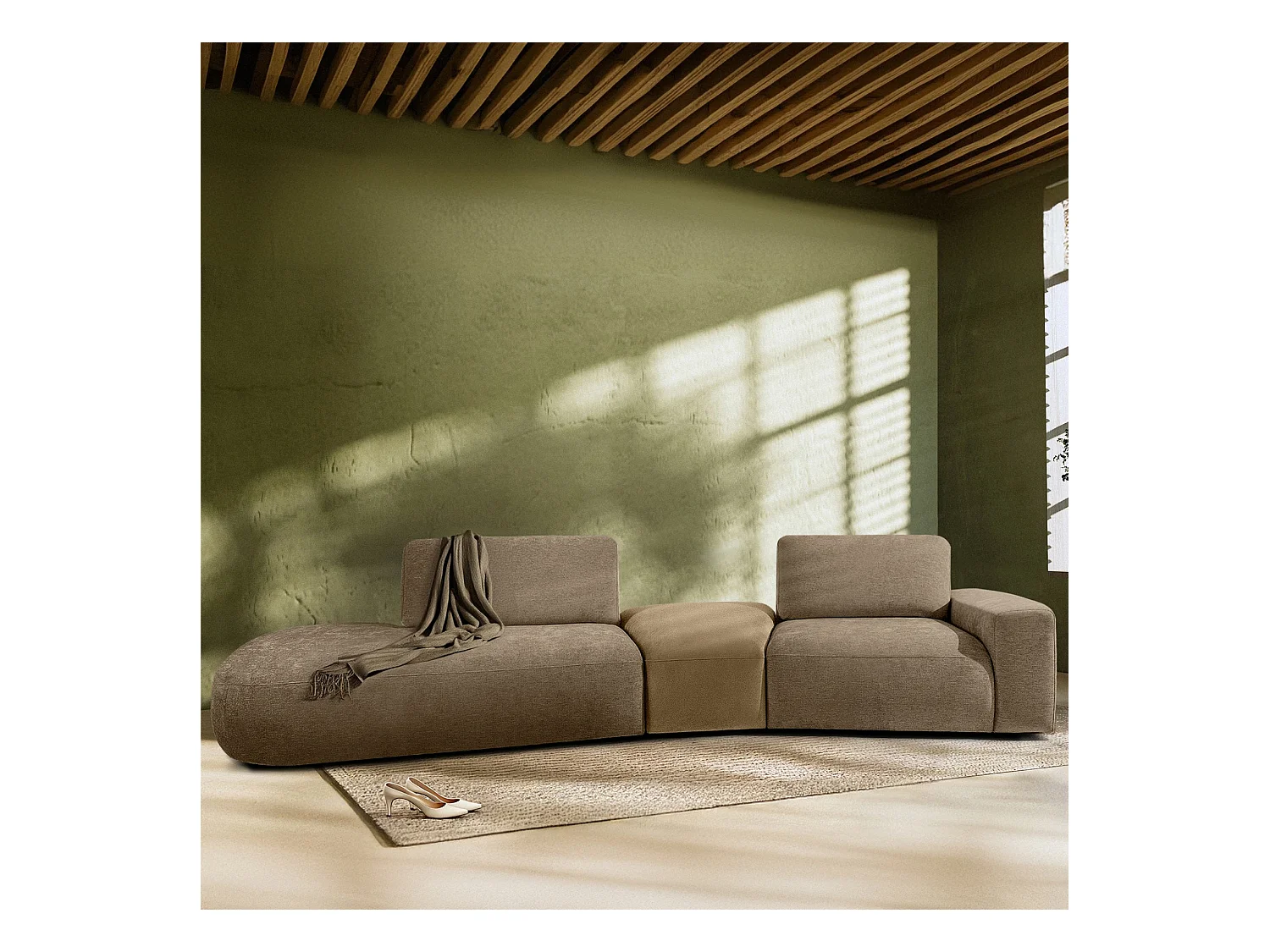 Ecksofa links - modern - ZUCCO - 4-Sitzer - Chenille Stoff - Beige