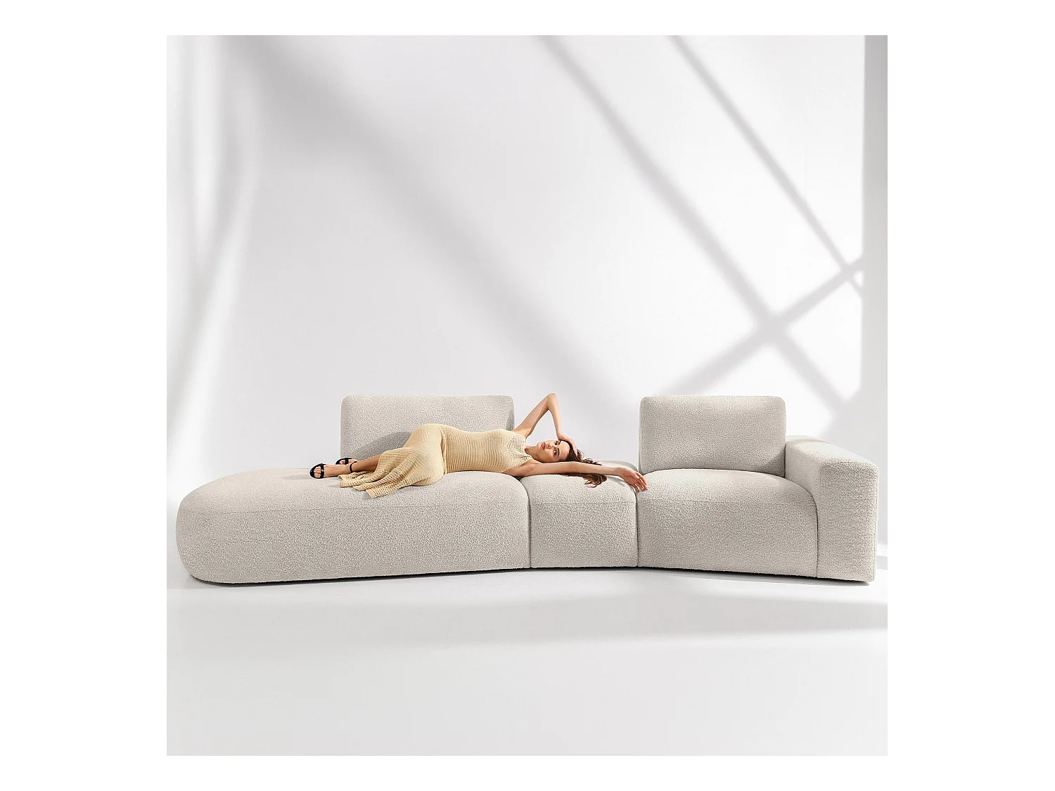Ecksofa links - modern - ZUCCO - 4-Sitzer - Boucle - Beige