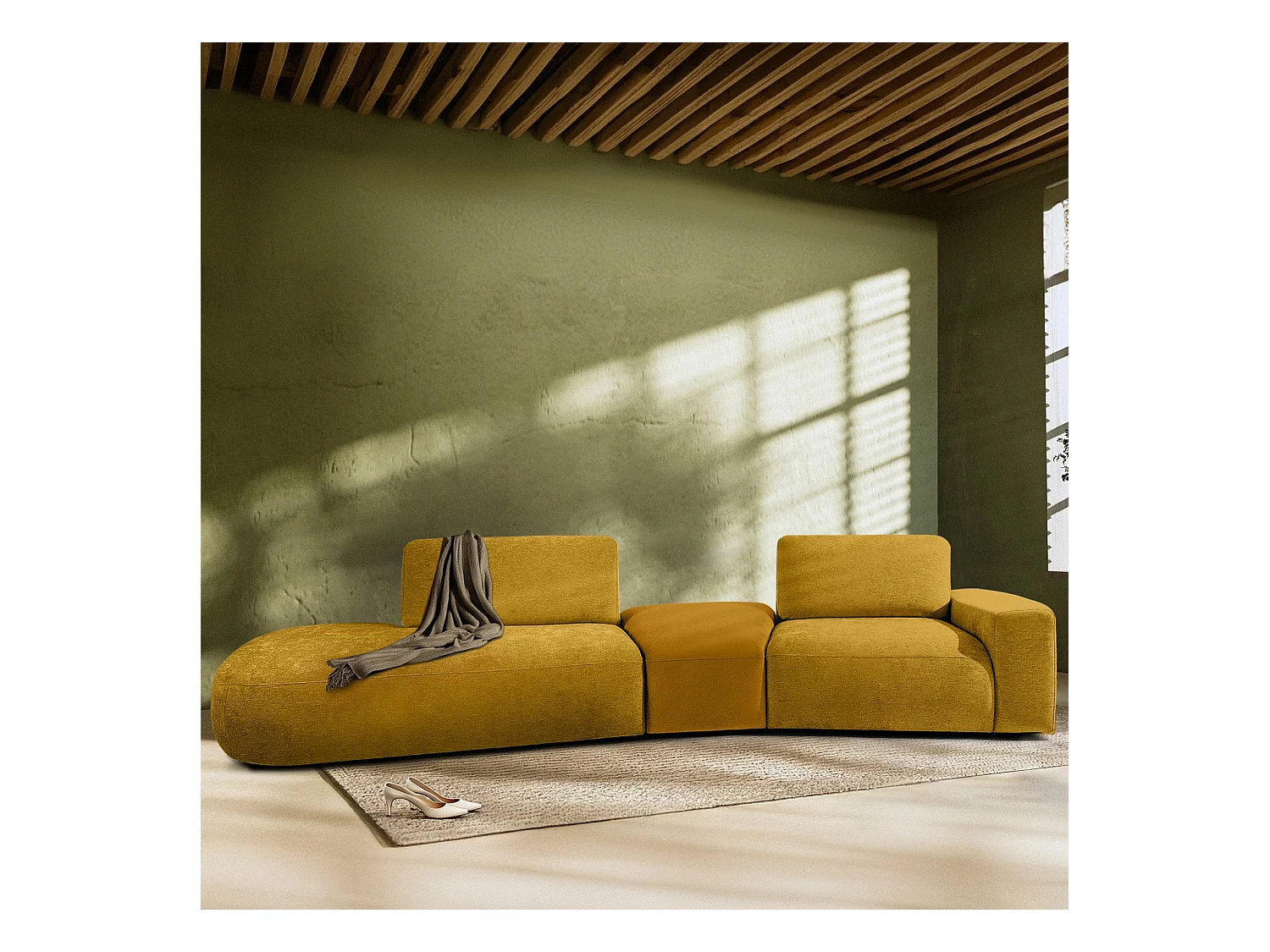 Canapé d'angle moderne gauche - ZUCCO - 4 places - tissu chenille - Jaune