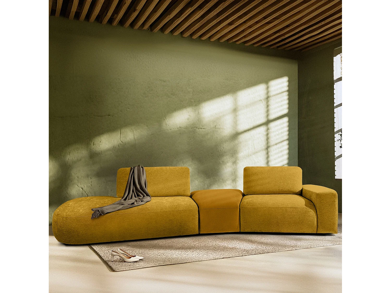 Canapé d'angle moderne gauche - ZUCCO - 4 places - tissu chenille - Jaune