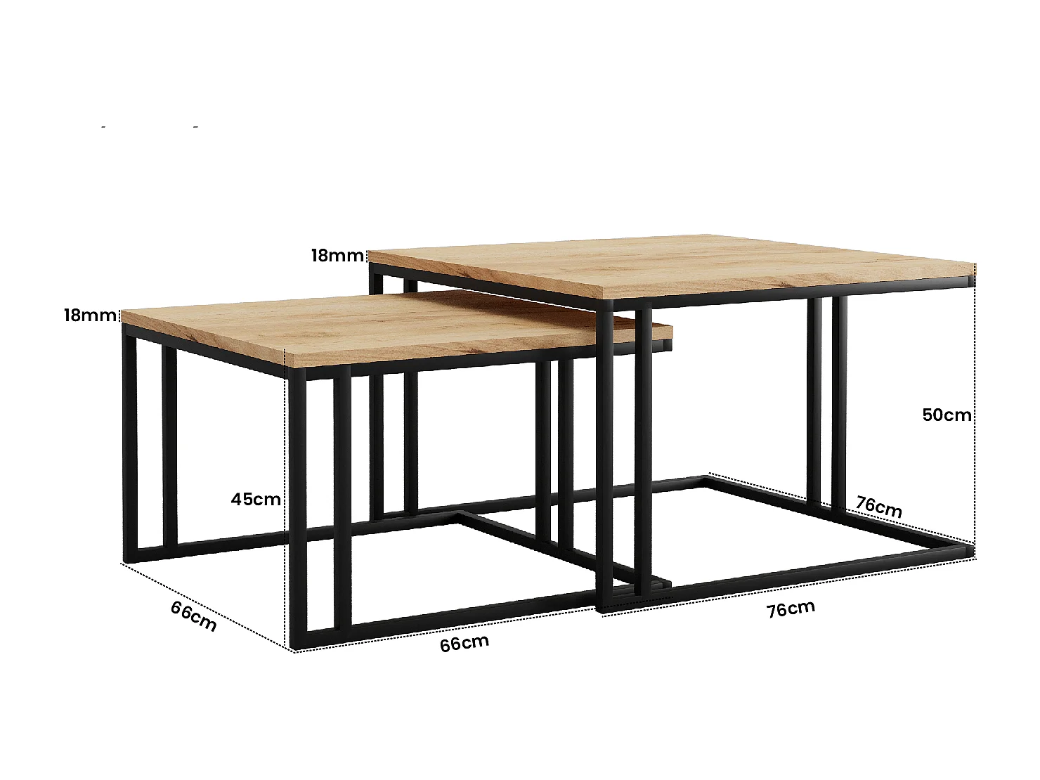 quadratischer Kaffeetisch KORA 2 in 1 Couchtisch Sofatisch Kaffeetisch Wohnzimmer (schwarz und goldene Eiche)