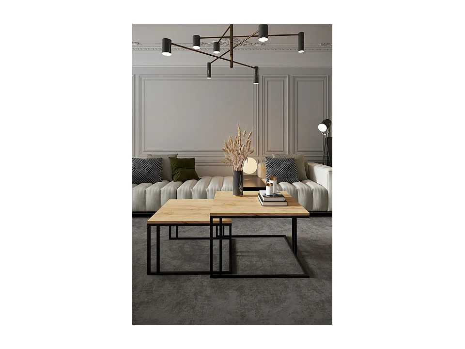 quadratischer Kaffeetisch KORA 2 in 1 Couchtisch Sofatisch Kaffeetisch Wohnzimmer (schwarz und goldene Eiche)