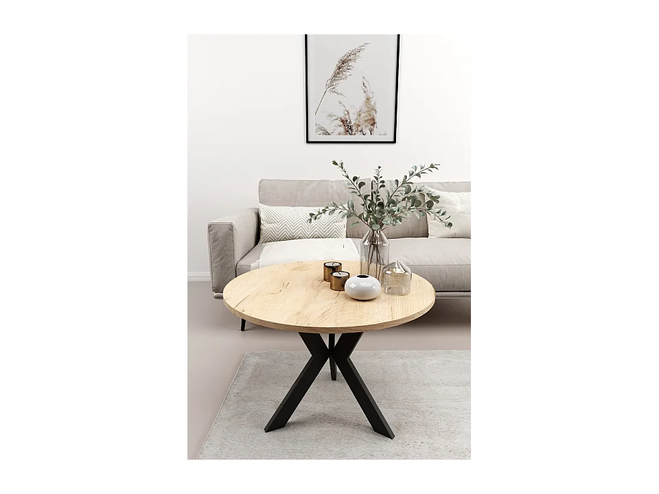 Runder Couchtisch PIA Sofatisch Kaffeetisch Wohnzimmer (schwarz und goldene Eiche)