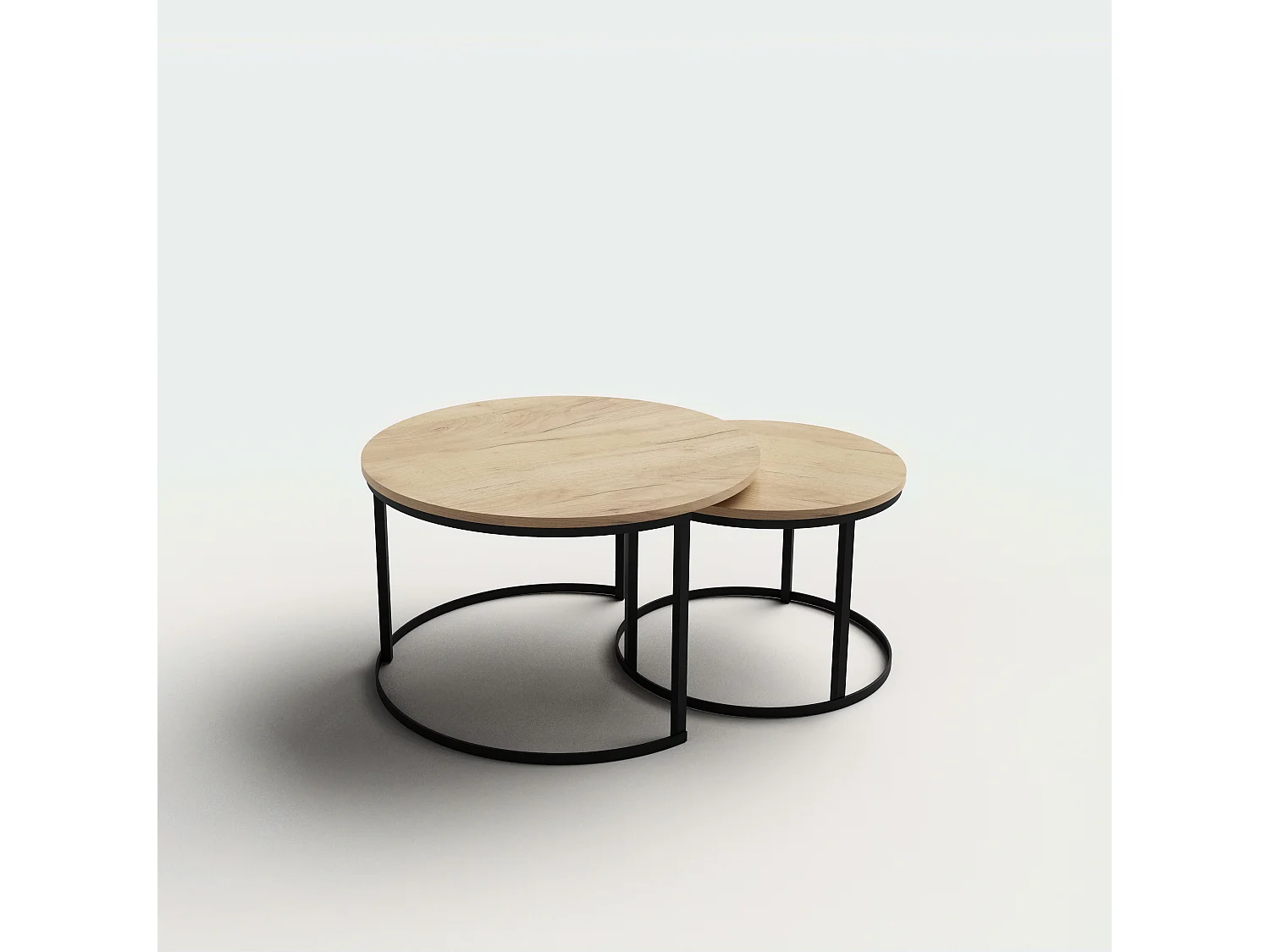 Runder Couchtisch 2 in 1 MIA Sofatisch Kaffeetisch Wohnzimmer (schwarz und goldene Eiche)