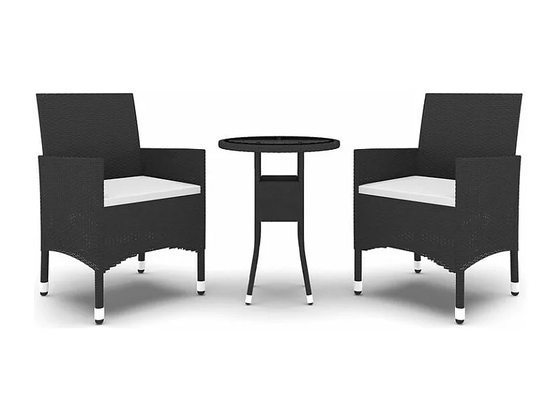 Mobilier à dîner de jardin 3 pcs Résine tressée Noir