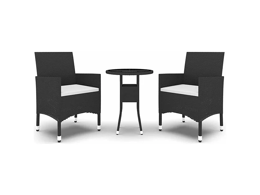 Mobilier à dîner de jardin 3 pcs Résine tressée Noir