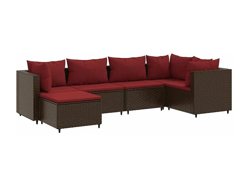 Salon de jardin 6 pcs avec coussins Marron Résine tressée