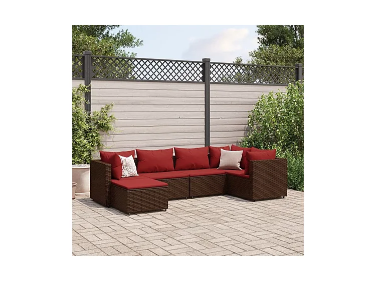 Salon de jardin 6 pcs avec coussins Marron Résine tressée