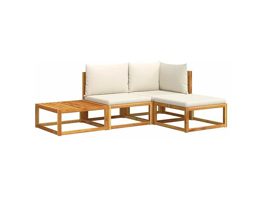 Salon de jardin avec coussins 4 pcs bois d'acacia massif