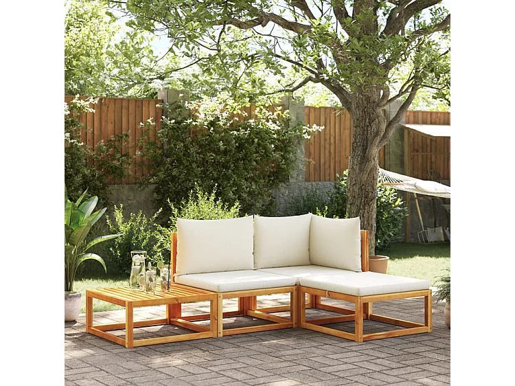 Salon de jardin avec coussins 4 pcs bois d'acacia massif