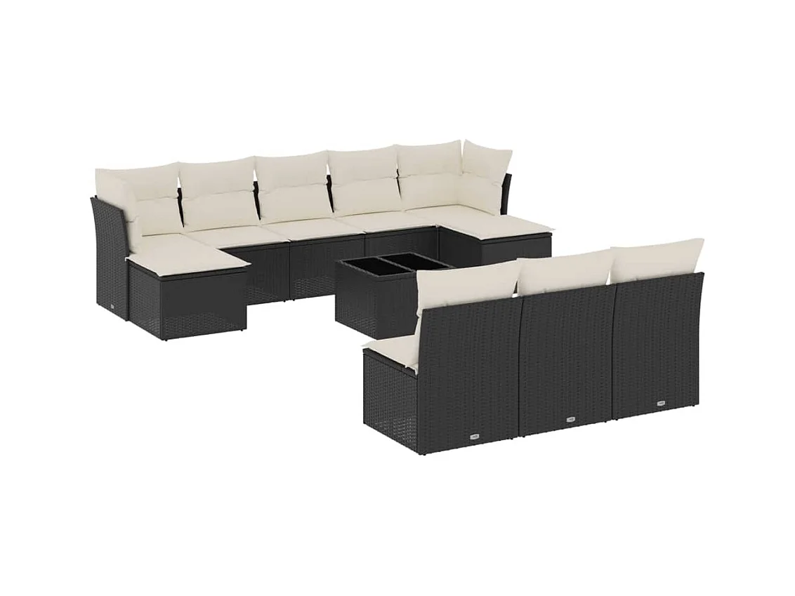 Salon de jardin 11 pcs avec coussins noir résine tressée